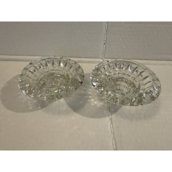 Vintage Pair Of Candle Stick Holders Cut Crystal KIG Glass Maylasia Nice Pieces - Picture 1 of 3